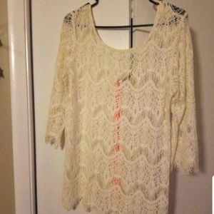 Gimmicks by BKE White Lace Blouse SZ XL